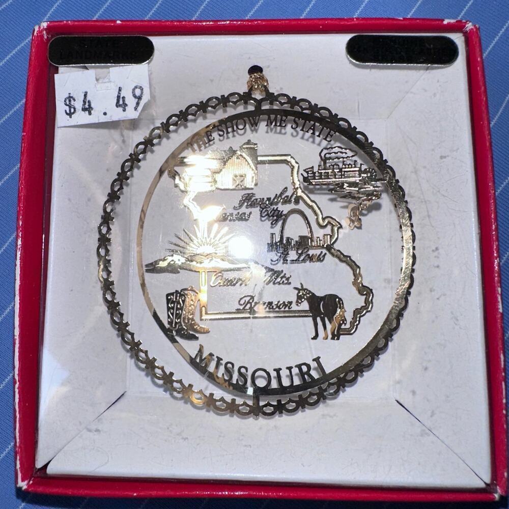 Vintage Nation’s Treasures Genuine 24K Gold Flashed Brass Ornament Missouri